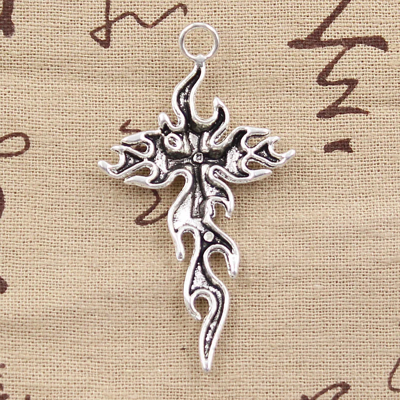 8pcs Charms Cross Flames Fire 64x36mm Antique Silver Color Plated Pendants Making DIY Handmade Tibetan Silver Color Jewelry