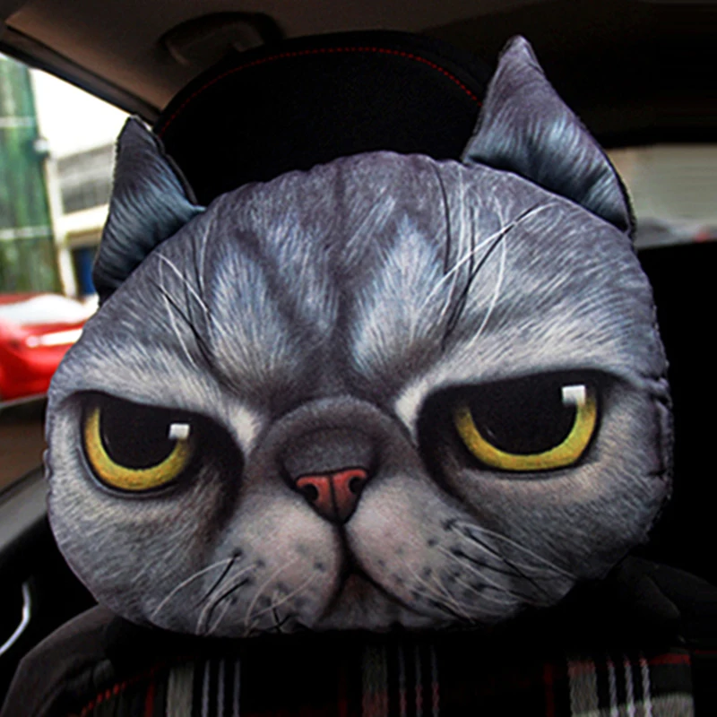 자동차 머리 받침 자동 머리 받침 사랑스러운 3D 인쇄 동물 얼굴 자동차 좌석 커버 목 자동 안전 머리 받침 용품