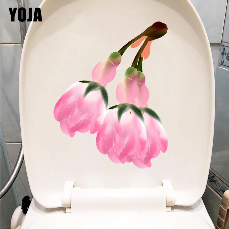 YOJA 17*22CM Hand Painted Pink Flower Bedroom Wall Sticker Decal Fashion Toilet WC Decor T1-0817