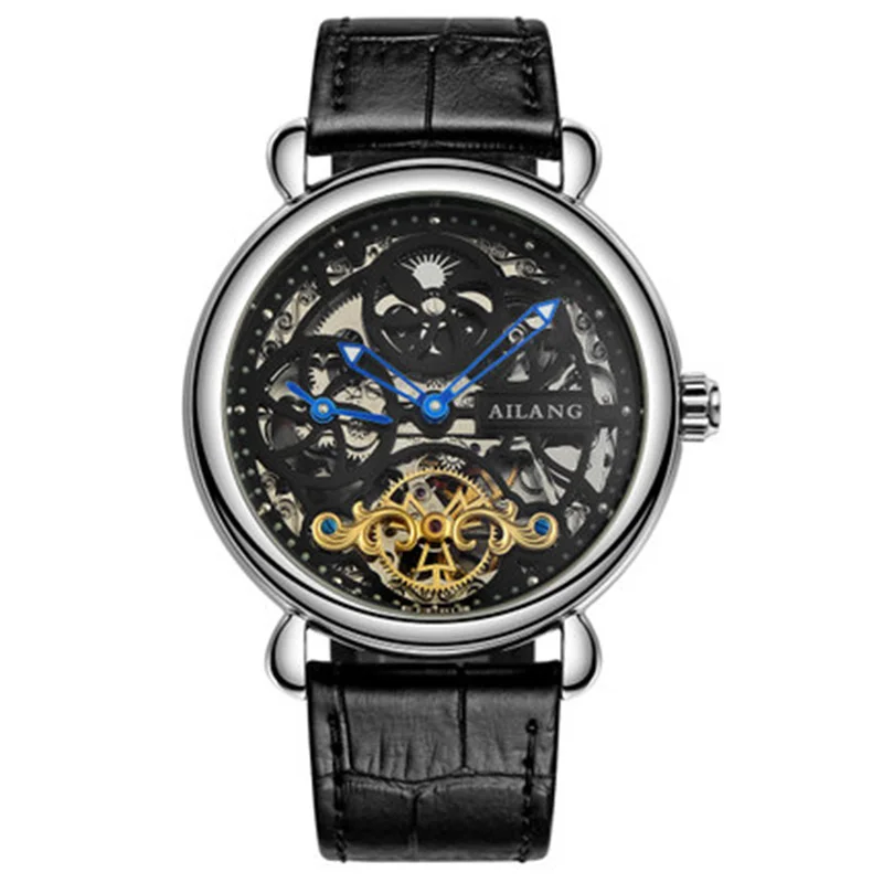 Deluxe Automatic Mechanical Watch Dial Dual Time Zone Function Group Male Sun And Moon Stars Display Leather Watch Skeleton