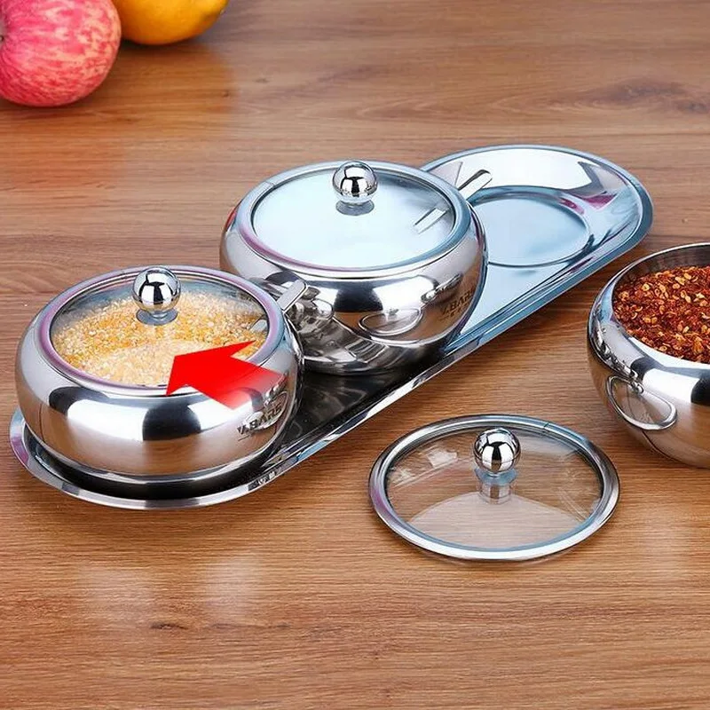 

Stainless steel Seasoning box set kitchen salt sugar bottle set Herb & Spice Tools kitchen seasoning bottle