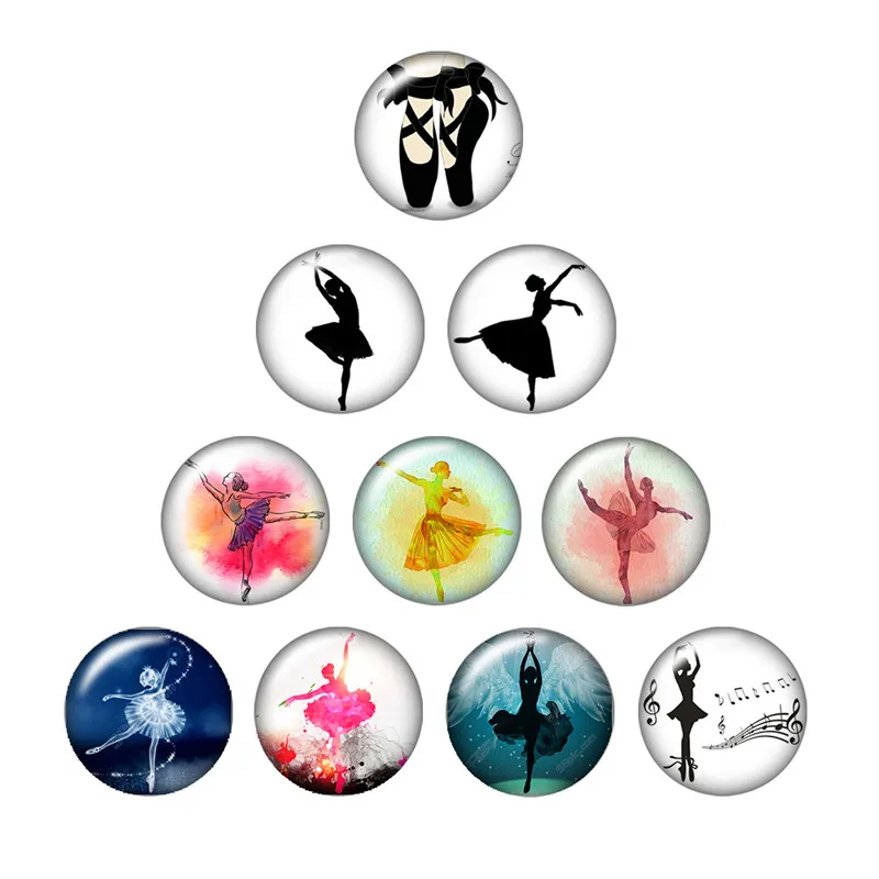 Love Dancing Ballet 10pcs mixed 12mm/16mm/18mm/25mm Round photo glass cabochon demo flat back Making findings ZB0407