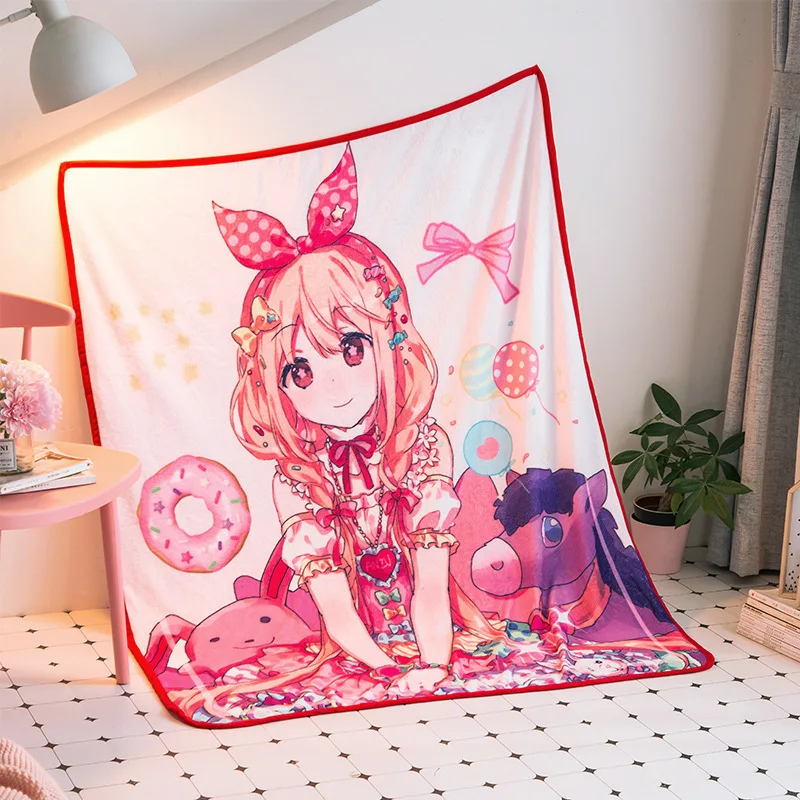 

Anime Cartoon Velvet Plush Throw Blanket Floral Printed for Kids Girls Blanket for Couch Thin Quilt