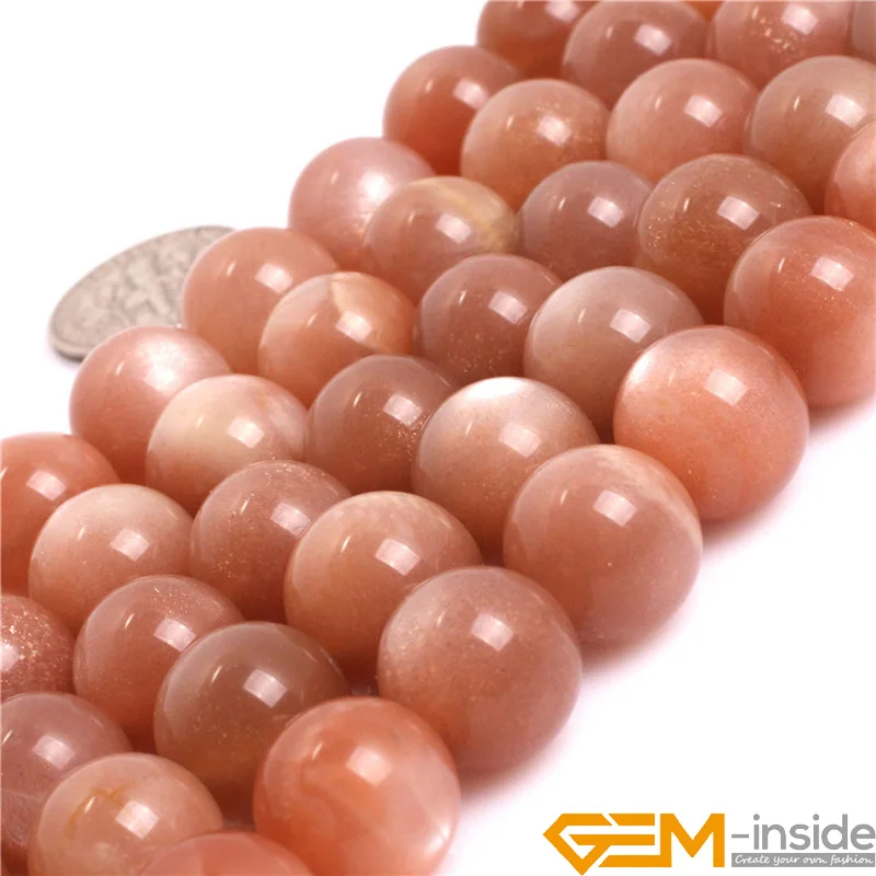 Natural Stone AAA Grade Orange Sunstone Gems Round Loose Beads For Jewelry Making Strand 15\