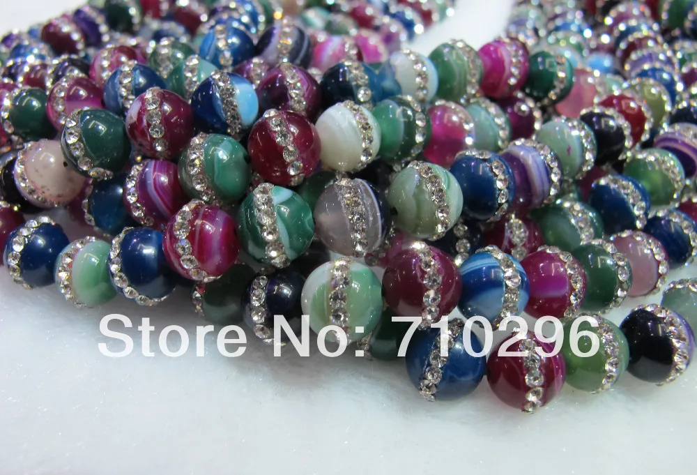 

Wholesale 2strings of 96beads Multi Color Agate Stone beads With Zircon Crystals beads jewelry accessories