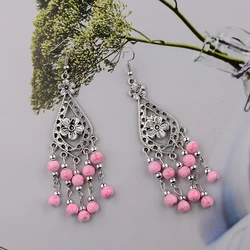 2020 Fashion Jewelry Wholesale Vintage Tibetan Multicolor Tassel Long Section Round Beads Women Dangle Earring Pendant