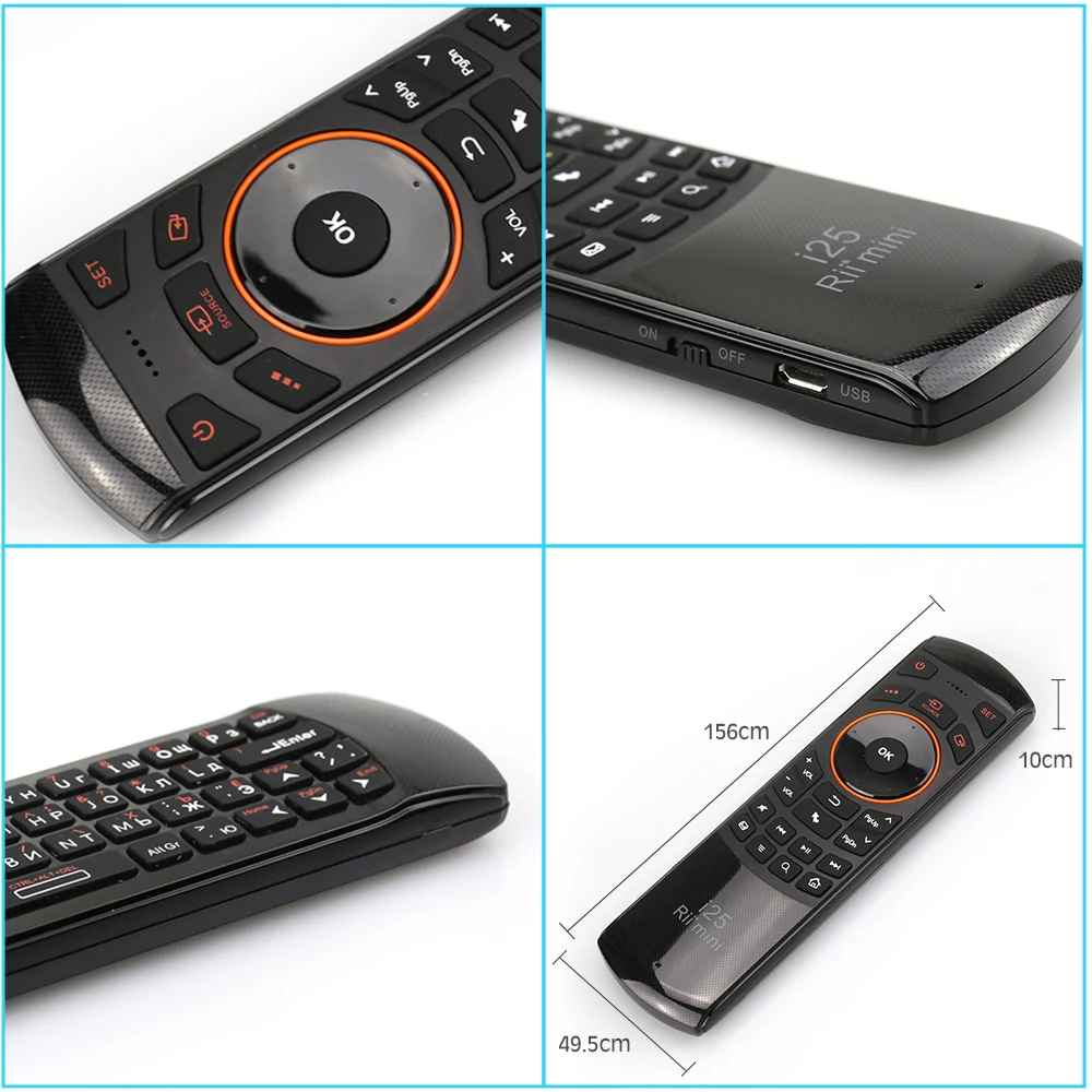 Original Rii i25 Russian 2.4G Mini Wireless Keyboard Air Fly Mouse For Tablet Laptop PC HTPC Smart Android Google TV Box IPTV