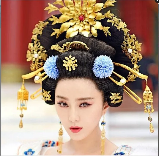 Wu Mei Niang  13pcs Set Fully Handmade Antique Wire Inlay Artwork  Tang  Princess Gold Plated Hair Sticks Hair Accessory Set