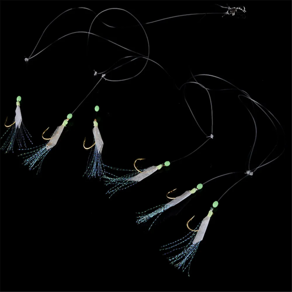 1PCS String Hook For Swivel Rigs Bait Jigs Fish Head Fishing Luminous Single Combination Fishhooks With 6 Small Hook