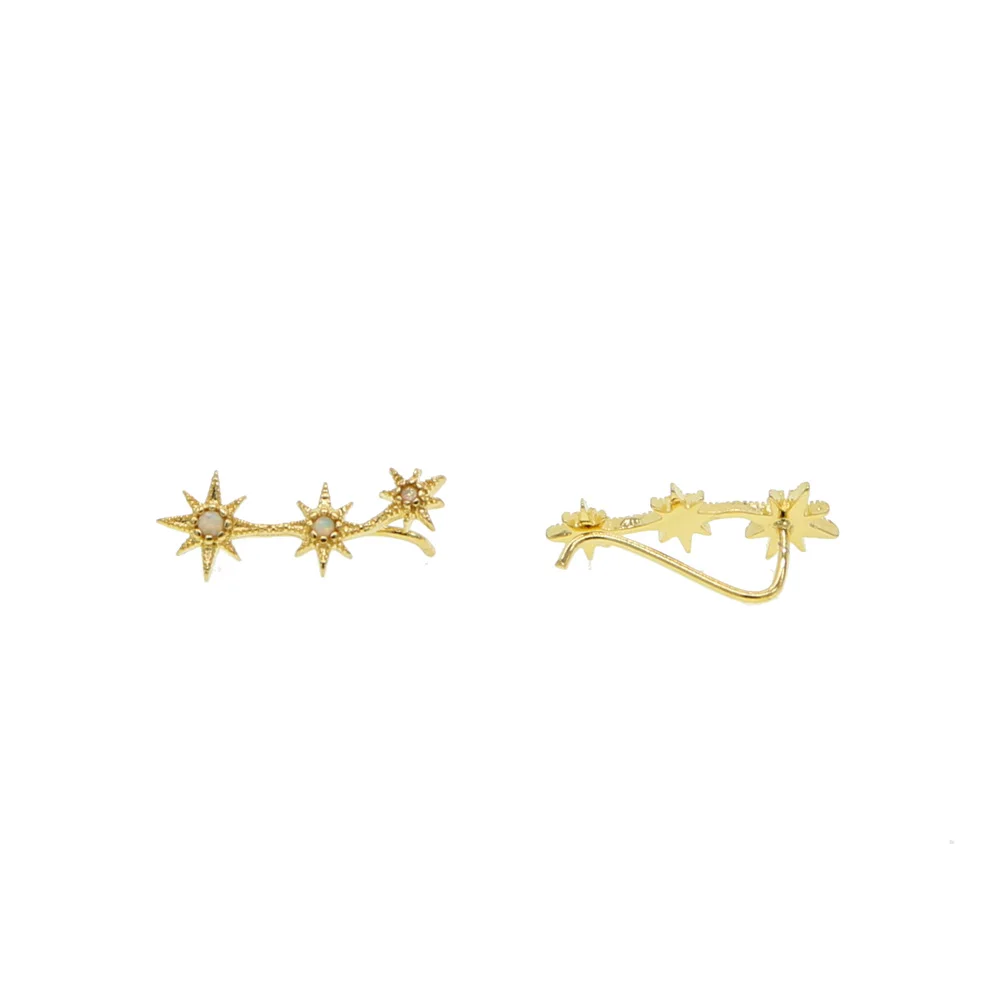 2025 delicate jewelry north star 3 pcs star with white fire opal Gem Gold color deliclate long climber multiple elegant earring