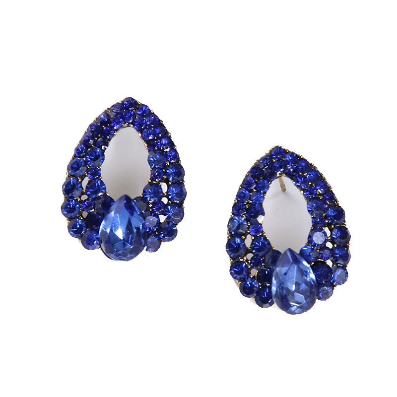 NEW Women Fashion Jewelry Style Blue Colour Earrings Handmade Rhinestone sweet stud crystal Studs earrings for women girl