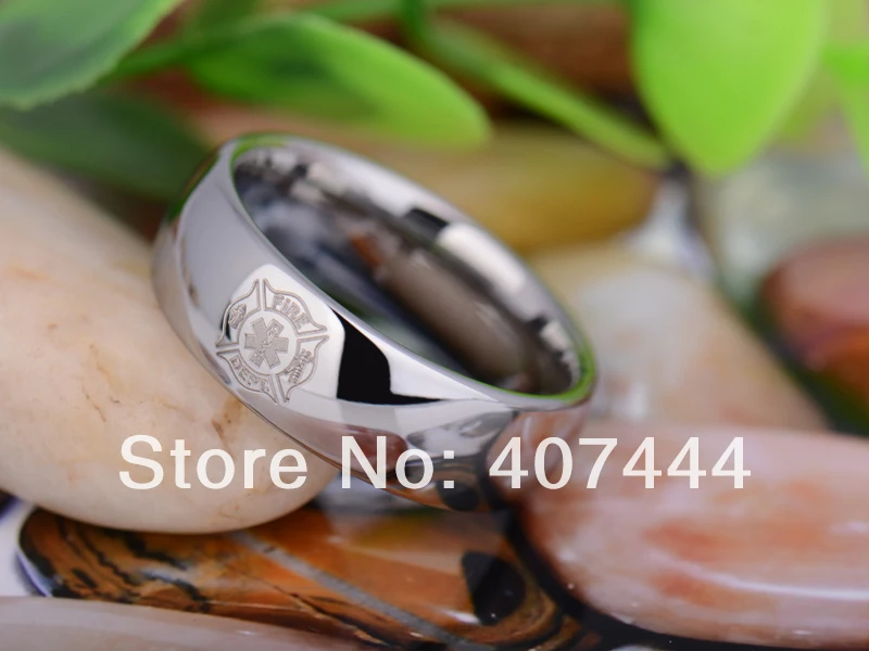 

Free Shipping USA UK Canada Russia Brazil Hot Sales 8MM One Silver Dome Firefighter Medical Men's Tungsten Carbide Wedding Ring