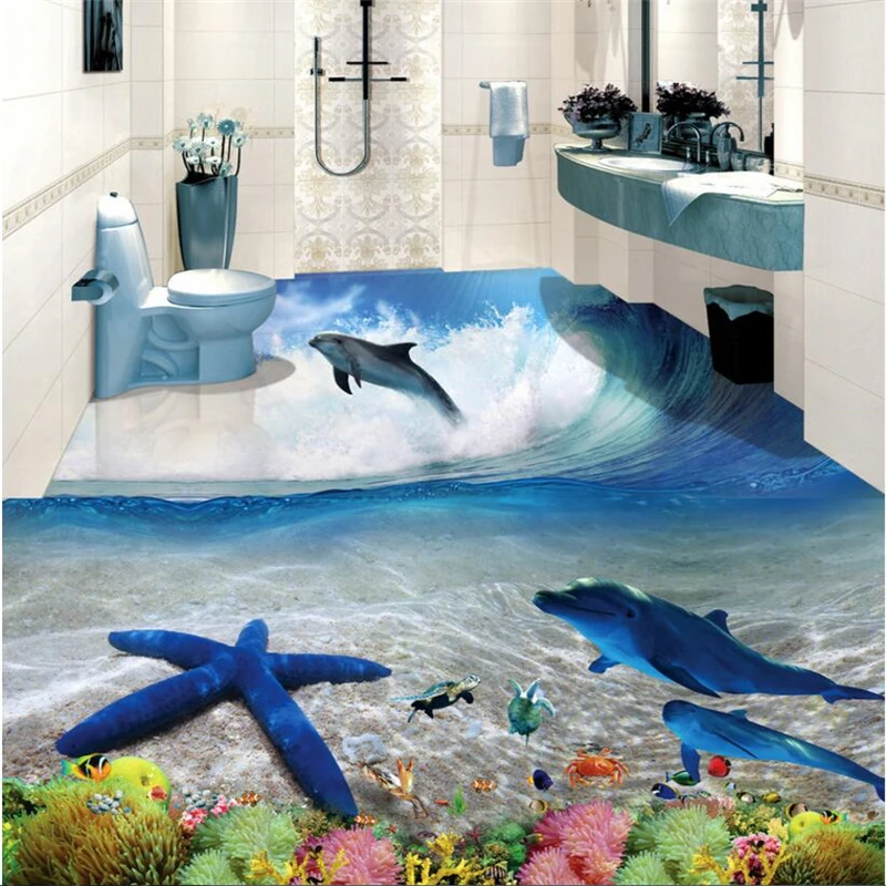 

beibehangv wallpaper wall stickers 3D wear-resistant PVC floor painting underwater world 3D stereo bathroom living room floor