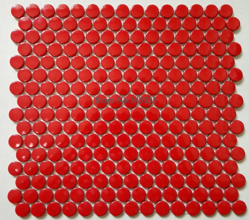 11square feet red penny round ceramic mosaic tile kitchen backsplash bathroom shower wall paper fireplace border decoration