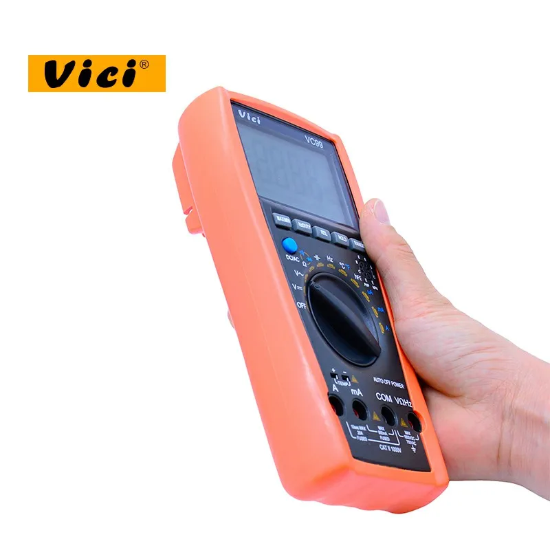 Imagem -02 - Vaqui Vc99-multímetro Digital Lcd de 1000v ac dc Resistência Capacitância Medidor Mais Termômetro de Casal Testador com Bolsa