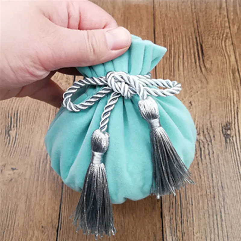 6pcs/lot 12*17cm Velvet Gree color Jewellery Bags With Tassel Wedding candy Pouch large wedding gift bag Free shipping