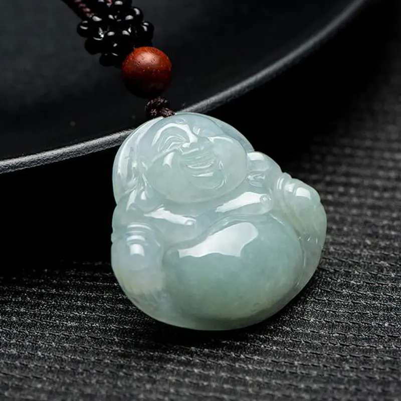 Natural A-class Emerald pendant men and women lucky jade Maitreya Buddha necklace pendant jewelry gift free rope