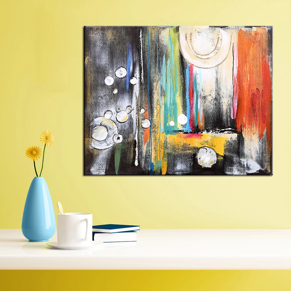 

Hand Painted Modern Abstract Black White Oil Painting Colorful Wall Decorative Canvas Art Pictures for living room Home Decor