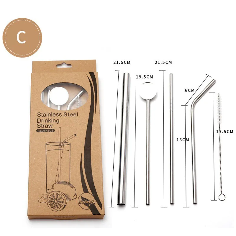 

30sets Reusable Drinking Straw Eco-Friendly Stainless Steel Metal Straight/Bend Straw with Cleaner Brush Bar Accesaries