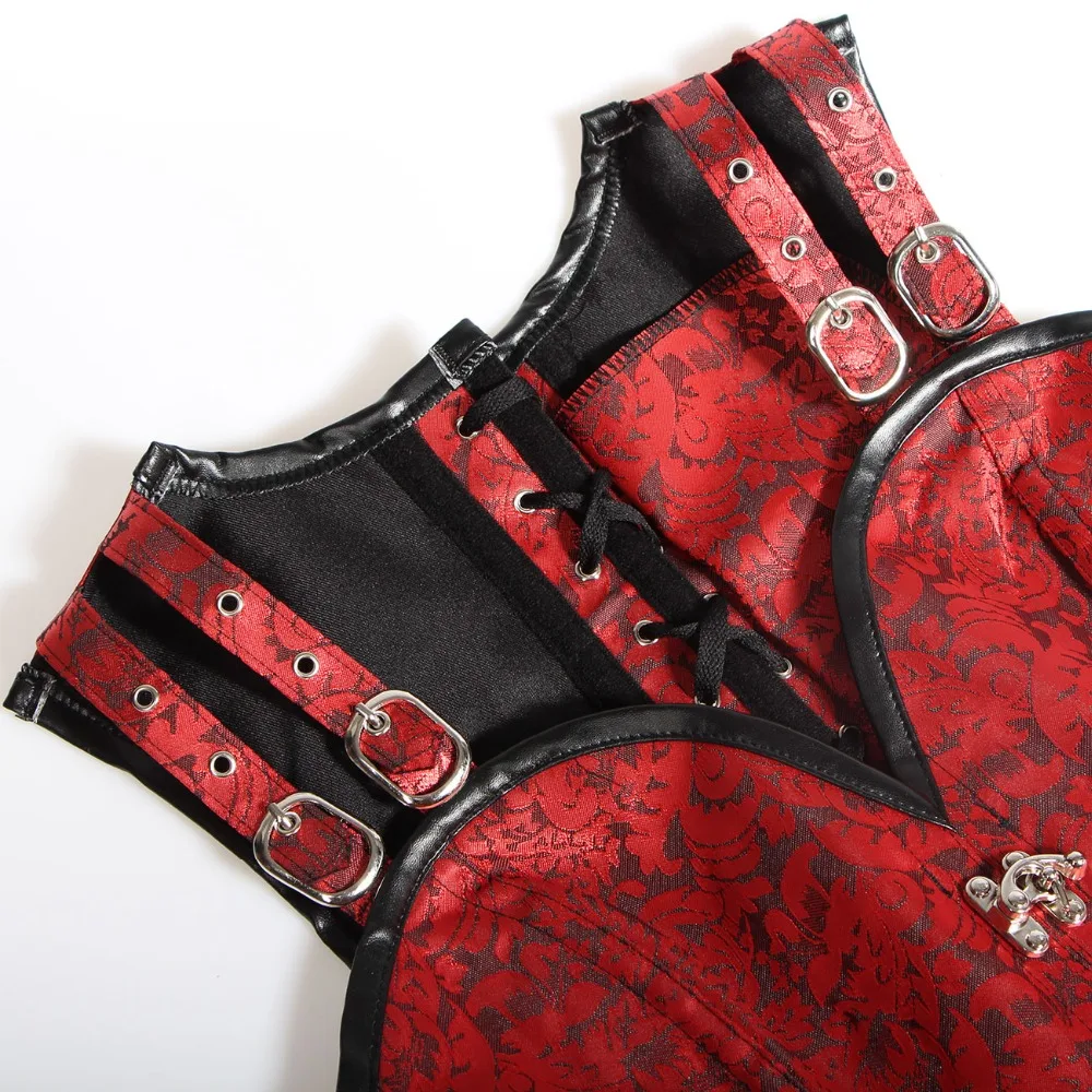 Steampunk Corsets And Bustiers Red Brocade Sexy Cupless Vest Corset Slimming Gothic Waist Corsage Corselet Steel Boned Corsets