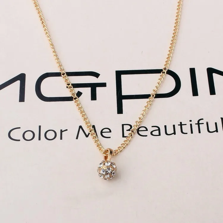 European And American Trade Fashion Rhinestone Ball Necklace Clavicle Chain Short Necklace Micro Pave Golden Wholesale  Choker