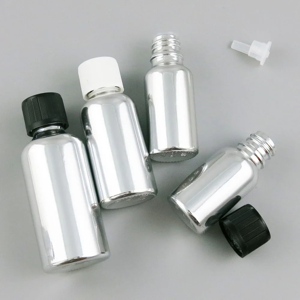 10 x 5ml 10ml 20ml 30ml 50ml 100ml Essential Oil Silver Plating Glass Bottle With 2 Plastic Cap for Liquid Reagent Pipette Vial