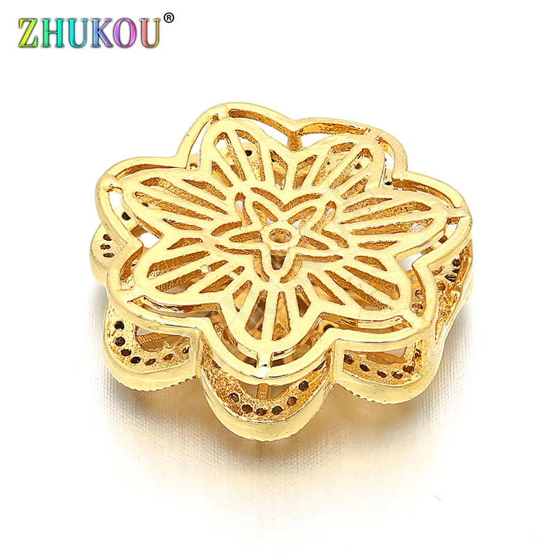 21mm Handmade Brass Cubic Zirconia Hollow Gold color Flower Charms Connectors DIY Jewelry Bracelet Necklace Making, Model: VS57