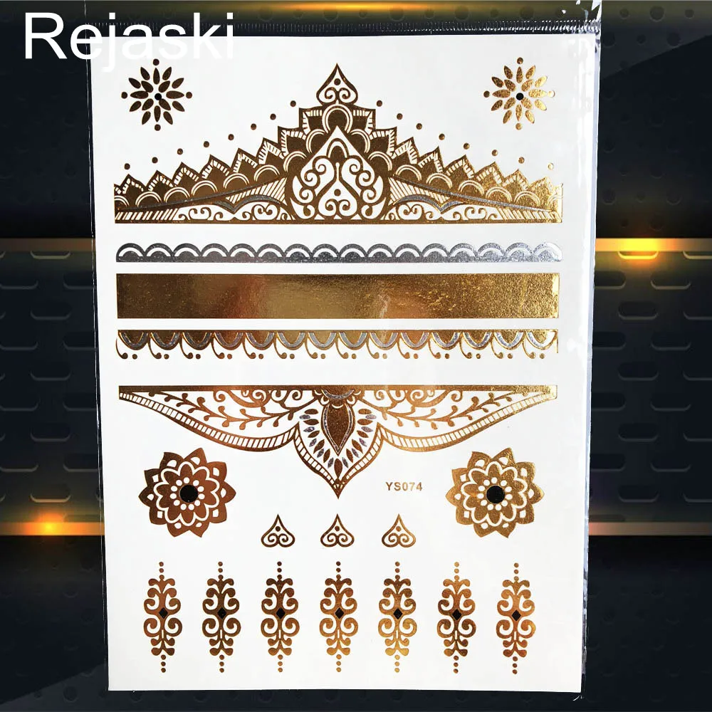 Gold Sun Moon Metallic Waterproof Tattoo Flower Girl Hand Temporary Tattoo Sticker Star Body Art Flash Fake Tatto Bracelet Women