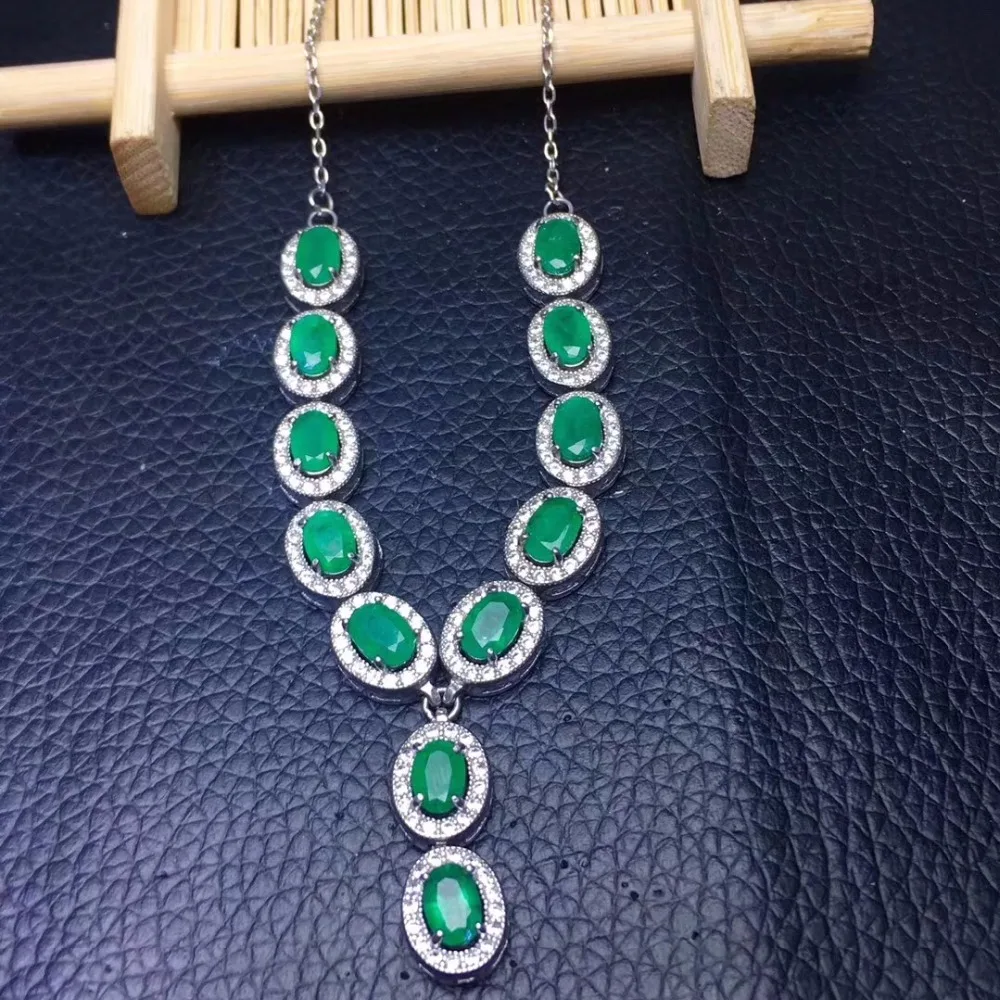 Classic style, natural emerald necklace, natural gem store, factory wholesale, 925 silver material