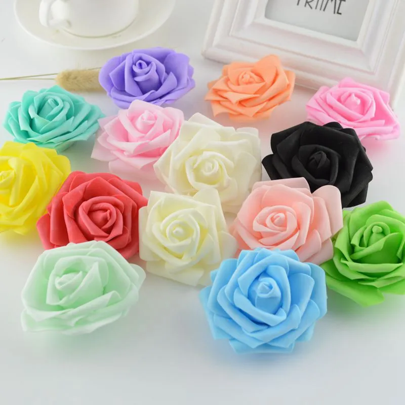 20pcs 7CM PE Foam Roses Artificial Flowers For Wedding Car Decoration DIY Pompom Wreath Decorative Fake Plant Garlands Marriage