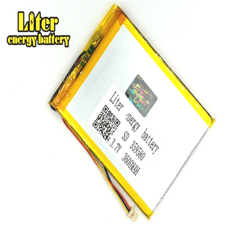 1.0MM 3pin connector 359580 Rechargeable high quality LiPo 3.7v 3600mAh lithium ion polymer battery