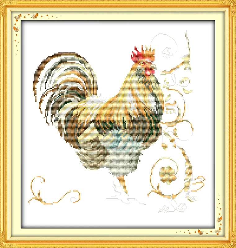 Luck cock painting (2) cross stitch kit 14ct 11ct pre stamped canvas embroidery DIY handmade needlework