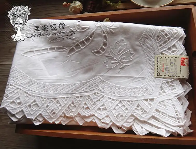 

British exports collectibles * Hand Drawn white cotton openwork lace embroidered tablecloths catch / cover towel
