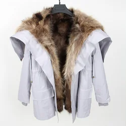 Maomaokong-Chaqueta forrada de piel de conejo natural para Parque, abrigo de piel de mapache, abrigo de piel de zorro natural, moda negra