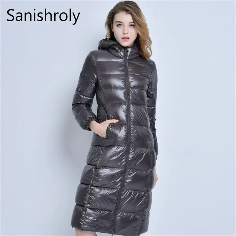 Sanishroly 2022 Winter Women Long Hooded White Duck Down Puffer Jacket Female Ultra Light Down Coat Parkas Outerwear Tops 4XL