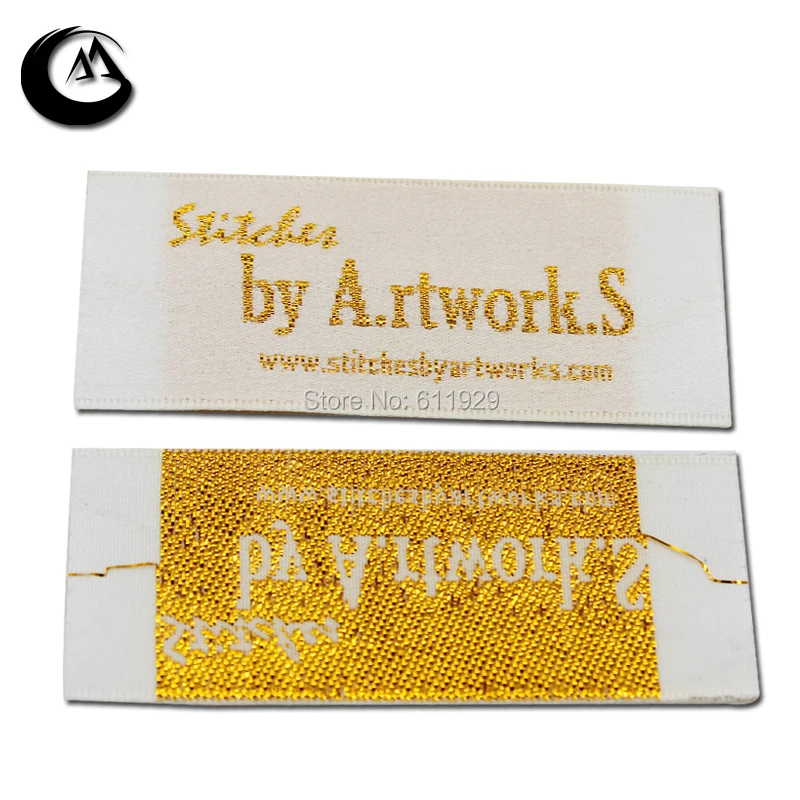 free shipping custom clothing woven labels/garment golden thread embroidered tags/dress t-shirt jacket woven label/logo printing