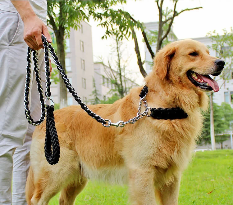 New High Quality Upgraded color collar rope Large Dog Leashes Iron chain Bite proof Pet Traction Rope For Medium large Dogs