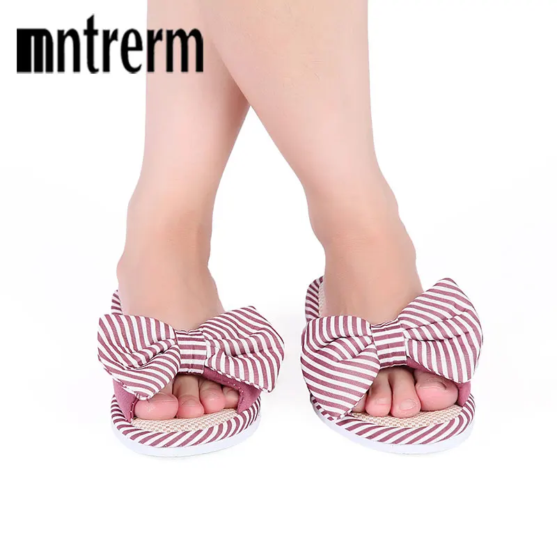 Mntrerm Hot Sale Spring And Autumn Bow House Slippers Women\'s Indoor Shoes Fashion Flax Home Slippers Lucy Refers To At Home