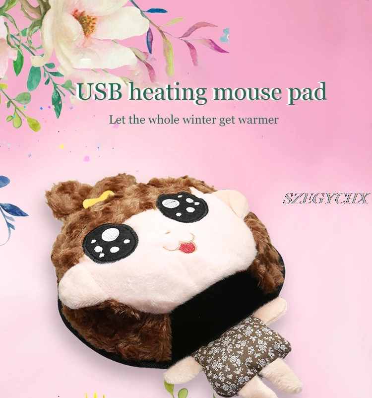 Cartoon Cute USB Heated mouse pad with wrist rest and soft plush fabric for laptop for MacBook Air desktop computer Universal