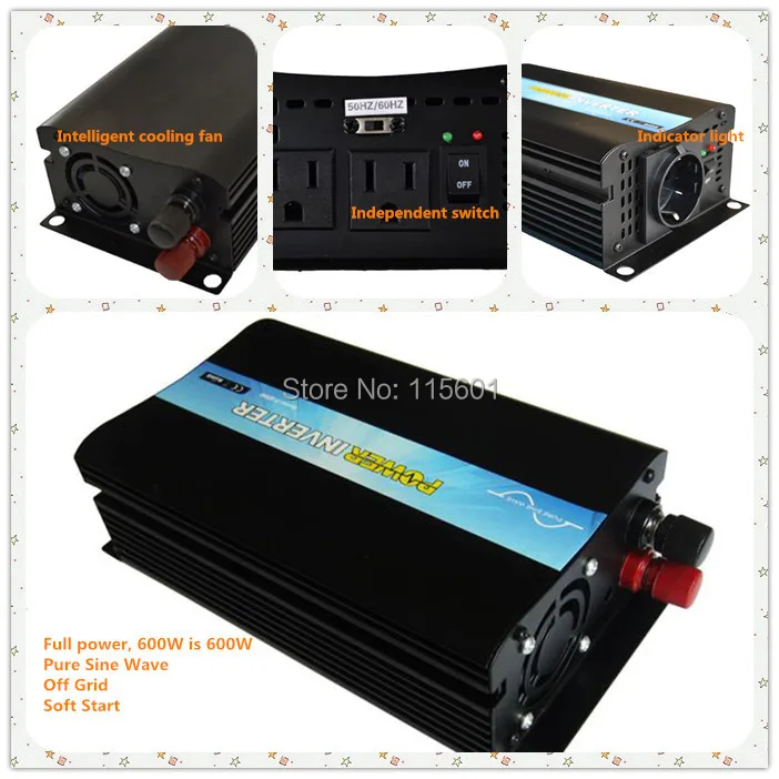 Factory sell,DC12V/24V to AC 220V 230V 240V 600w pure sine wave car inverter