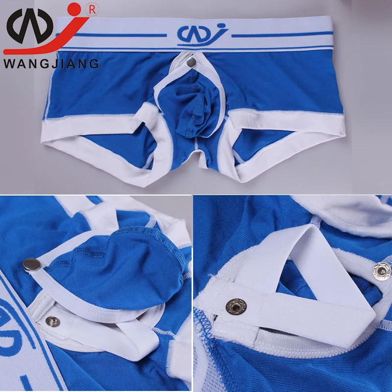 Roupa íntima wangjiang, bolsa com bainha grande para pênis, cueca boxer frontal aberta para homens, cueca boxer masculina de algodão, cueca boxer gay