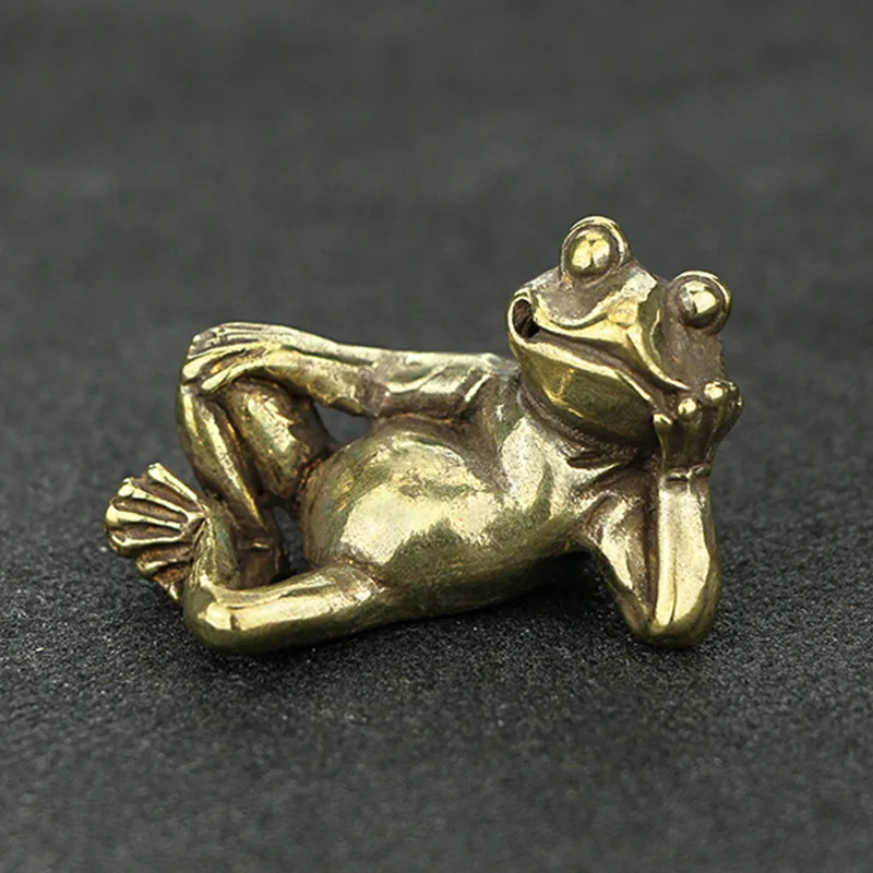 Mini Cute Vintage Brass Frogs Statue Decoration Ornament Sculpture Sleeping Thinking Frog Home Office Desk Ornament Toy Gift