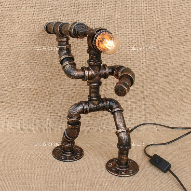 robot iron pipe lamp Table Lamps NEW American industrial retro minimalist personality study bed ornament personality creative CL