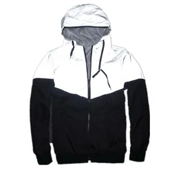 New Men Patchwork Reflective Jacket  Hip Hop Party dancer Casual Waterproof Windbreaker Men Coat Trend Brand