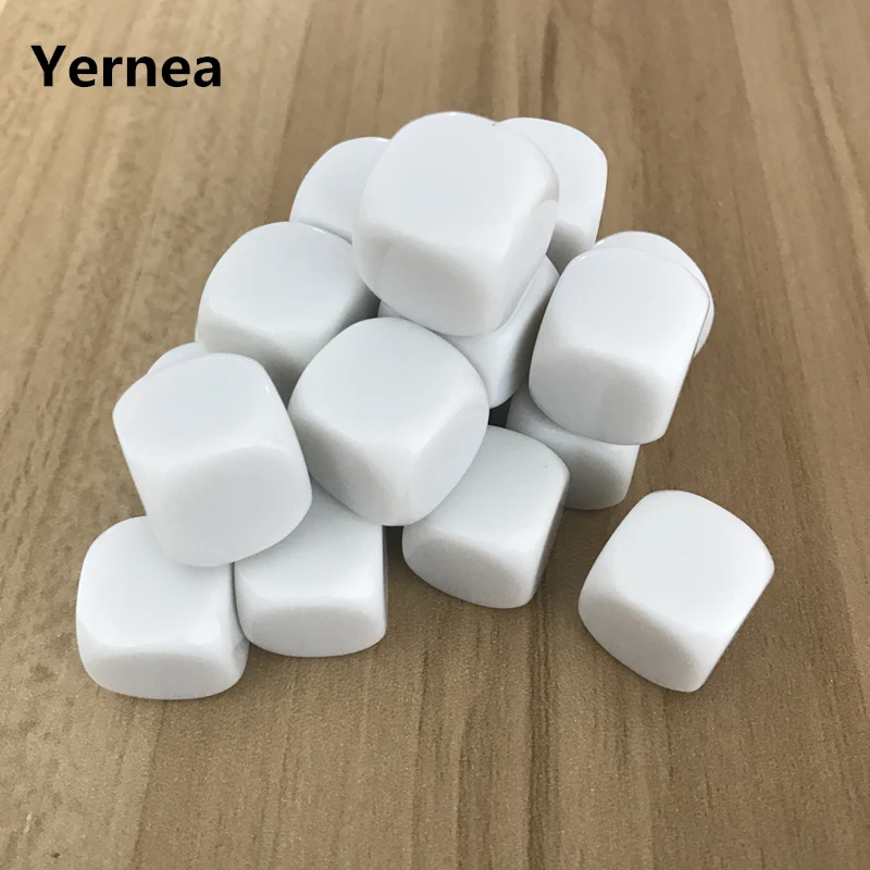 

Yernea 20 Pcs/Lot 16mm Blank Dice D6 Acrylic White Rounded Corner Blank Dice Can Write and Carving Children Teaching Game Dice