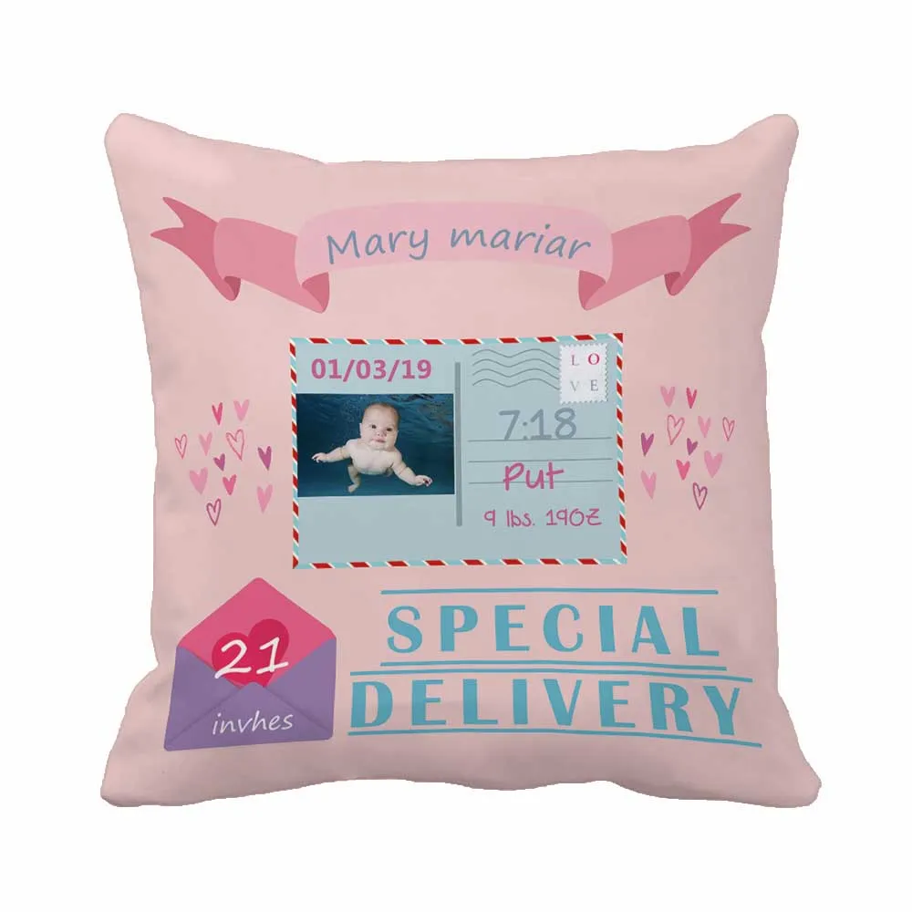 

Personalized Nursery Photo Kid Pink Girl Baby Throw Pillow Cover Soft Home Decorative Cushion Cover Sofa By LVSURE Store