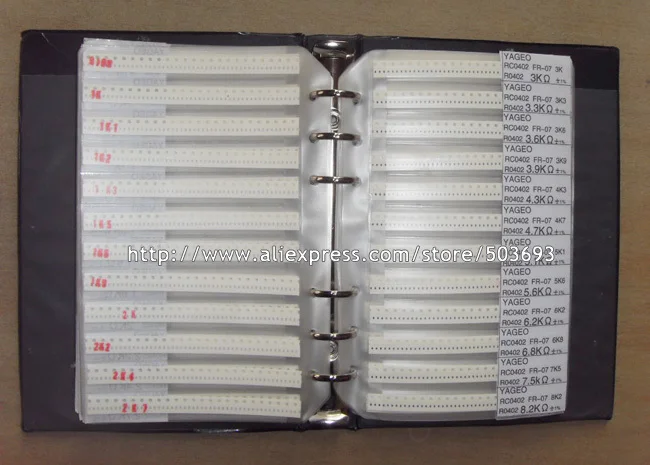 0402 SMD Resistor 0R~10M 1% 170valuesx50pcs=8500pcs & 0603 Resistor 170valuesX25pcs=4250pcs 0R~10M Sample Book