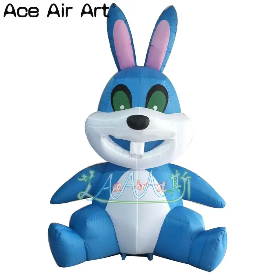 Lovely Inflatable Easter Rabbit Sitting Inflatable Blue Bunny Rabbit for Easter Decoration