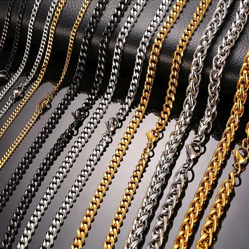 Vnox 30 Inch Long Curb Link Chain Necklace Stainless Steel Miami Cuba Wheat Spiga Chains Male Jewelry Assorted Colors