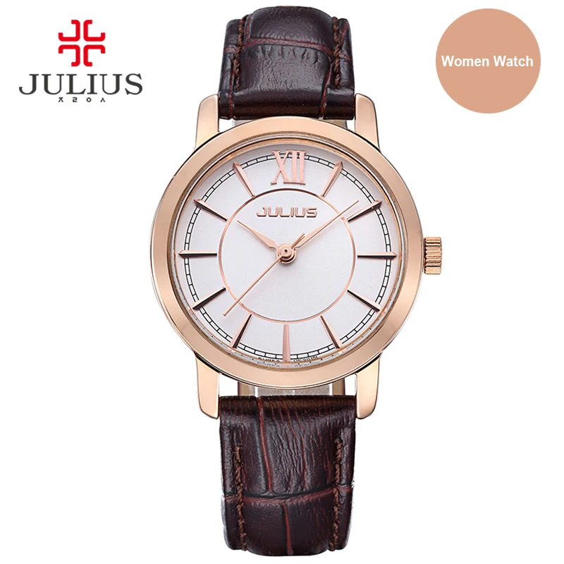 Julius Watch Woman Elegant Round Case Leather Strap Simple Silver Rose Gold Blue Geneva Business ladies Whatch Clock 2017 JA-808